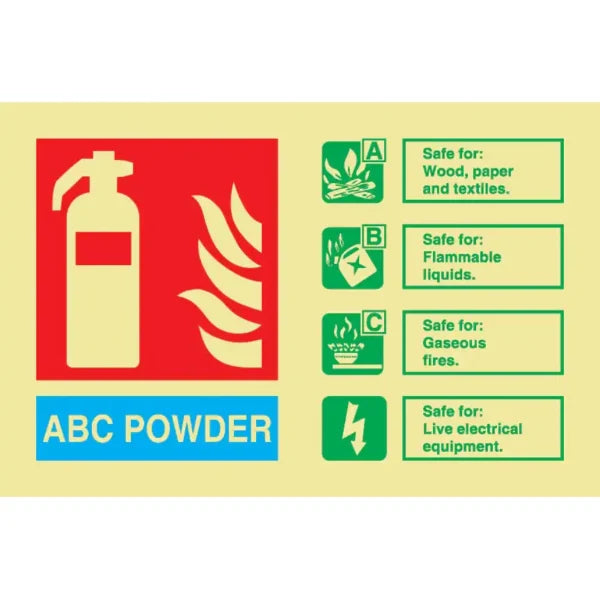 Landscape Photoluminescent 100mm x 150mm ABC Dry Powder Fire Extinguisher Sign