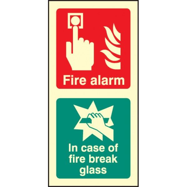 Photoluminescent Fire Alarm Call Point with Break Glass Sign (200mm x 100mm)