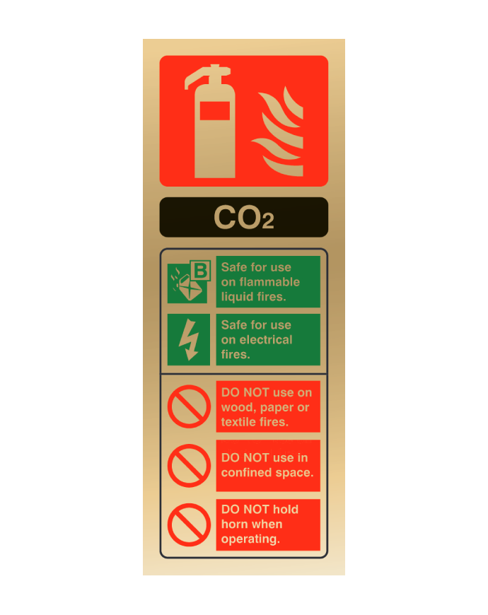 Polished Gold Portrait 200mm x 75mm Co2 Fire Extinguisher Sign