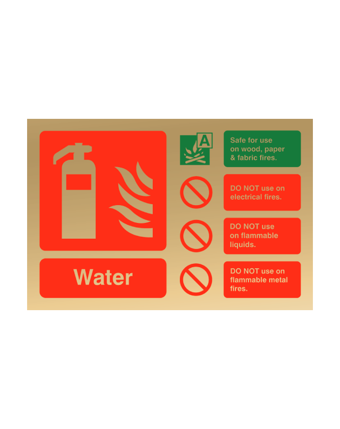 Polished Gold Landscape 100mm x 150mm Water Fire Extinguisher Sign