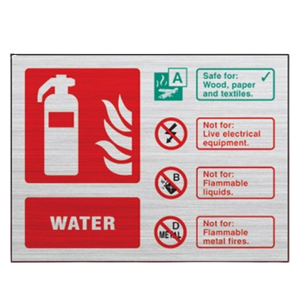 Prestige Landscape 100mm x 150mm Water Fire Extinguisher Sign (Stainless Look)
