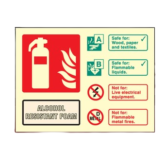 Landscape Photoluminescent 100mm x 150mm Alcohol Resistant Foam Fire Extinguisher Sign