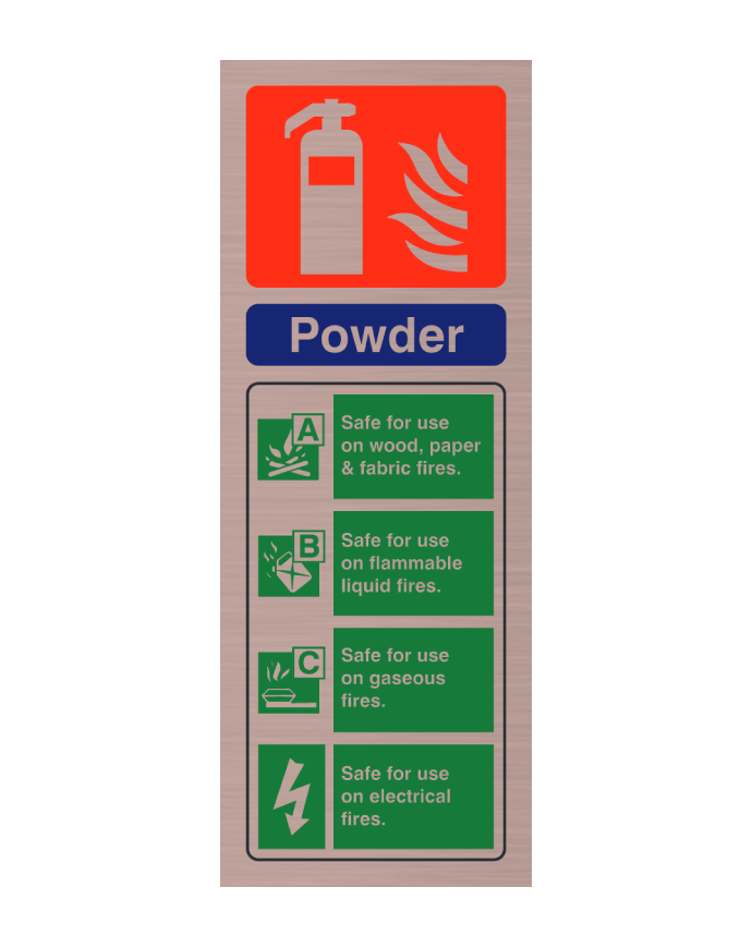Brushed Antique Copper Portrait 200mm x 75mm ABC Dry Power Fire Extinguisher Sign