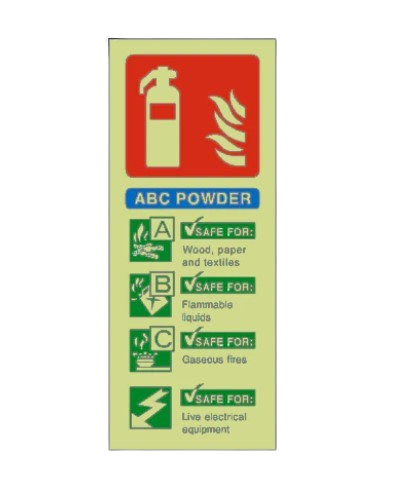 Portrait Photoluminescent 200 x 75mm ABC Dry Powder Fire Extinguisher Sign