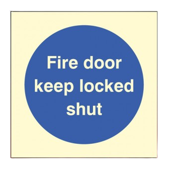 80mm X 80mm Photoluminescent Fire Door Keep Locked Shut Sign
