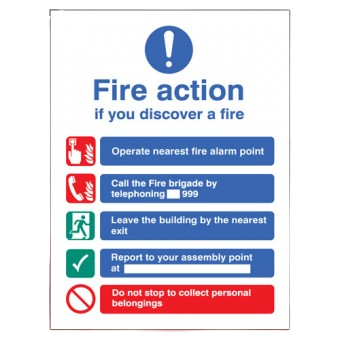 200mm X 150mm Rigid Plastic Public Fire Action Sign 1