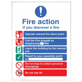 300mm X 250mm Rigid Plastic Public Fire Action Sign 2