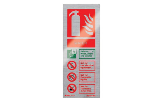 Portrait Brushed Aluminium 200 x 150mm Water Fire Extinguisher Sign FireChief