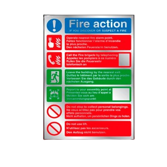 300mm X 200mm Multi-Lingual Prestige Fire Action Sign
