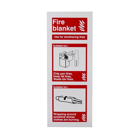 Portrait Rigid Plastic 200mm x 75mm Fire Blanket Sign