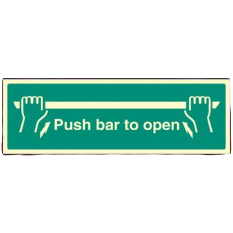 450mm X 150mm Photoluminescent Push Bar To Open Sign