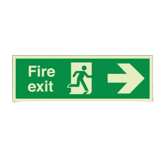 300mm X 100mm Photoluminescent Fire Exit Right Sign