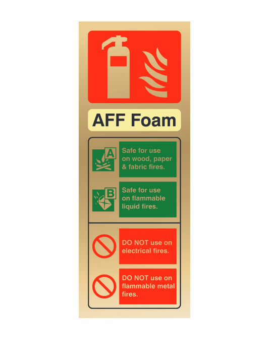 Polished Gold Portrait 200mm x 75mm AFFF Foam Fire Extinguisher Sign