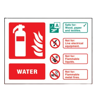 Landscape Rigid Plastic 100mm x 150mm Water Fire Extinguisher Sign