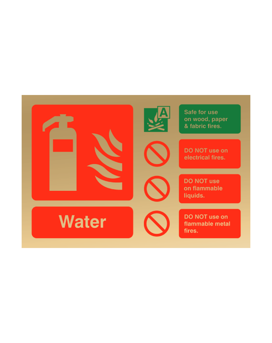 Polished Gold Landscape 100mm x 150mm Water Fire Extinguisher Sign