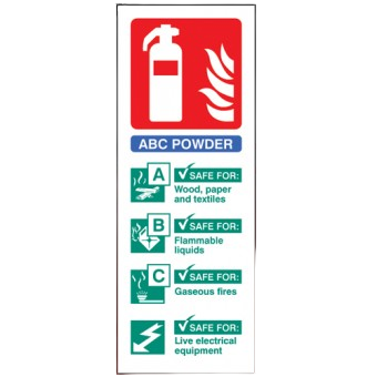 Portrait Rigid Plastic 200mm x 75mm ABC Dry Powder Fire Extinguisher Sign Rainbow