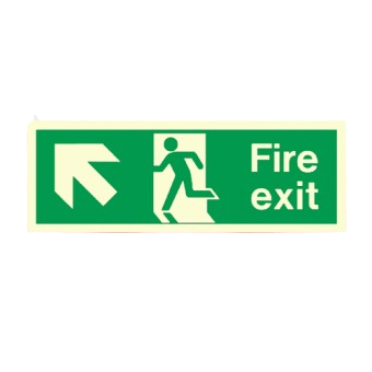 300mm X 100mm Photoluminescent Fire Exit Ahead Left Sign