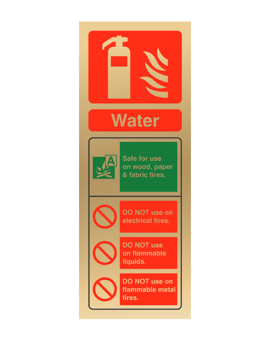 Polished Gold Portrait 200mm x 75mm Water Fire Extinguisher Sign