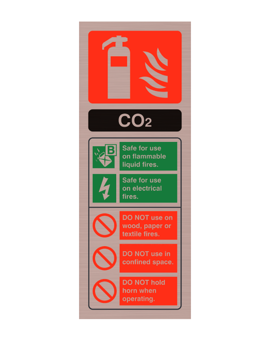 Brushed Antique Copper Portrait 200mm x 75mm Co2 Fire Extinguisher Sign
