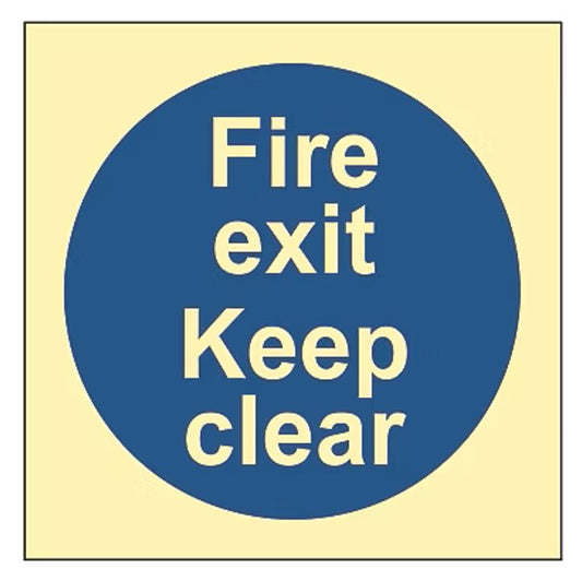 200mm X 200mm Photoluminescent Fire Exit Keep Clear Sign