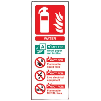 Portrait Rigid Plastic 200mm x 75mm Water Fire Extinguisher Sign