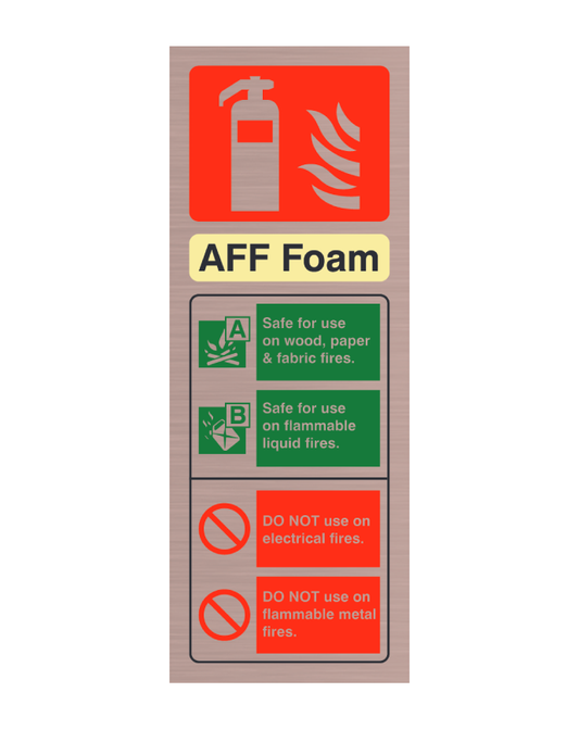 Brushed Antique Copper Portrait 200mm x 75mm AFFF Foam Fire Extinguisher Sign