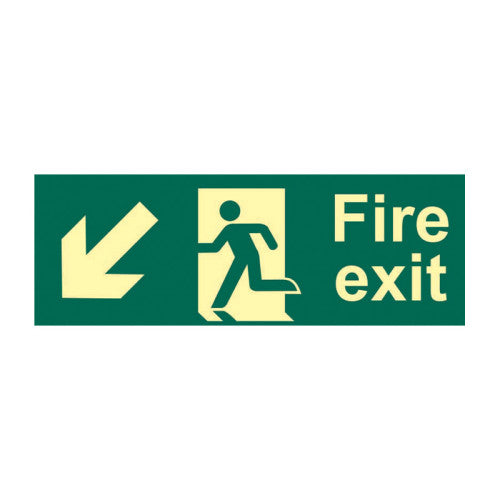 450mm X 150mm Photoluminescent Fire Exit Down Left Sign