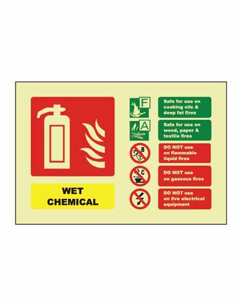 Landscape Photoluminescent 100mm x 150mm Wet Chemical Fire Extinguisher Sign