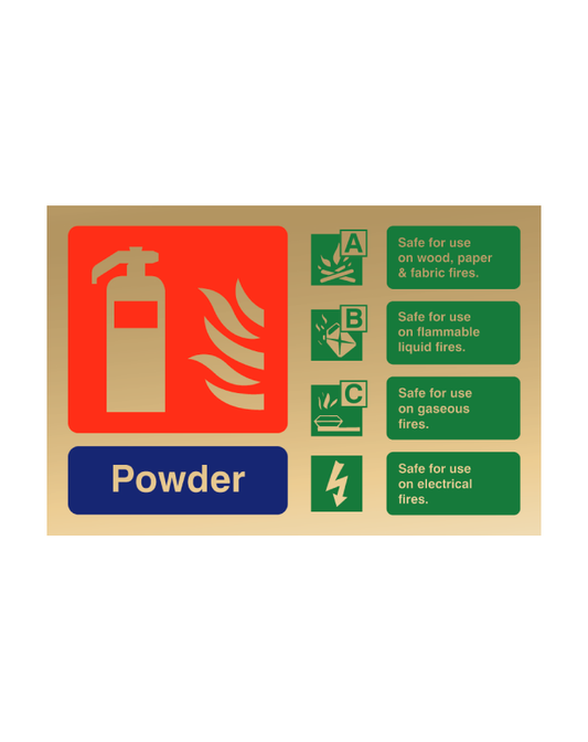 Polished Gold Landscape 100mm x 150mm ABC Powder Fire Extinguisher Sign