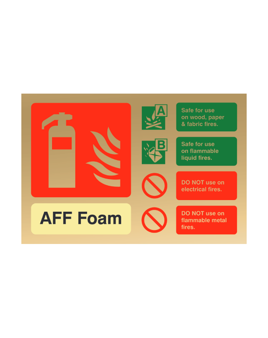 Polished Gold Landscape 100mm x 150mm AFFF Foam Fire Extinguisher Sign