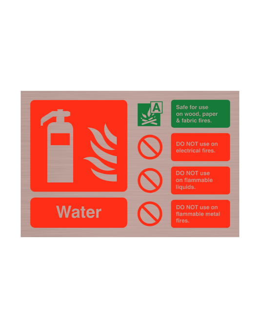 Brushed Antique Copper Landscape 100mm x 150mm Water Fire Extinguisher Sign