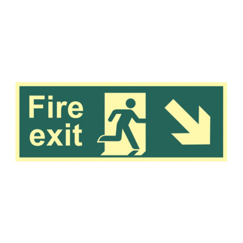 450mm X 150mm Photoluminescent Fire Exit Down Right Sign