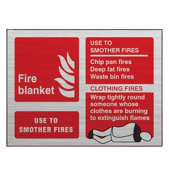 Prestige Landscape 100mm x 150mm Fire Blanket Sign (Stainless Look) FireChief