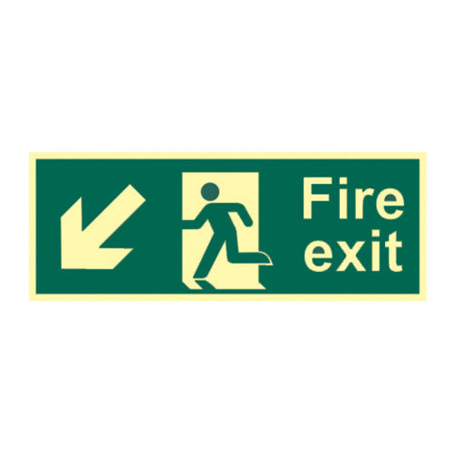 600mm X 200mm Photoluminescent Fire Exit Down Left Sign