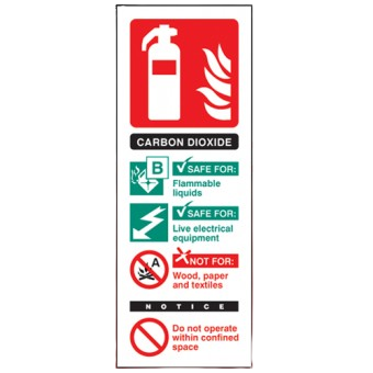 Portrait Rigid Plastic 200mm x 75mm Co2 Fire Extinguisher Sign