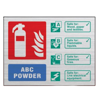 Prestige Landscape 100mm x 150mm ABC Dry Powder Fire Extinguisher Sign (Stainless Look)