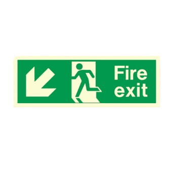 300mm X 100mm Photoluminescent Fire Exit Down Left Sign