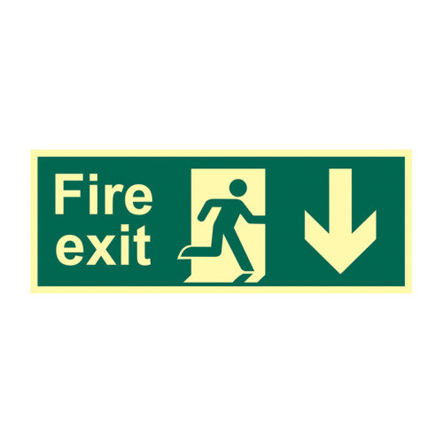 450mm X 150mm Photoluminescent Fire Exit Down Sign