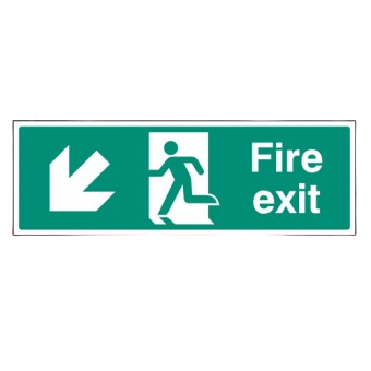 600mm X 200mm Rigid Fire Exit Down Left Sign
