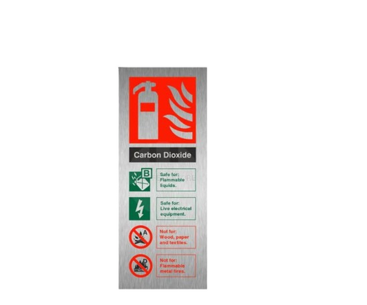 Portrait Brushed Aluminium 200 x 150mm CO2 Fire Extinguisher Sign (Stainless Look)