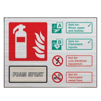 Prestige Landscape 100mm x 150mm AFFF Foam Fire Extinguisher Sign (Stainless Look)