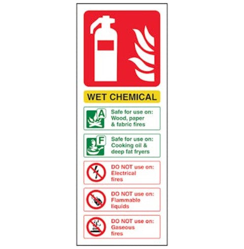 Portrait Photoluminescent 200 x 75mm Wet Chemical Fire Extinguisher Sign