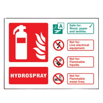 Landscape Rigid Plastic 100mm x 150mm Hydrospray Fire Extinguisher Sign
