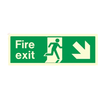 300mm X 100mm Photoluminescent Fire Exit Down Right Sign