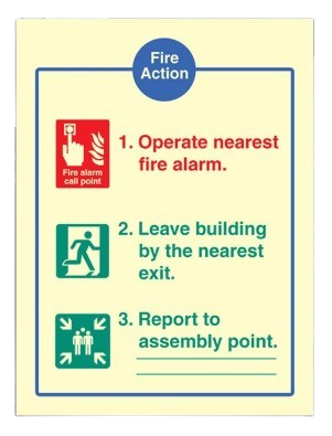 200mm X 150mm Photoluminescent Standard Fire Action Sign