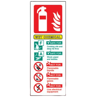 Portrait Self Adhesive 200mm x 75mm Wet Chemical Fire Extinguisher Sign