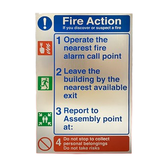 Prestige Stainless Steel Effect Fire Action Sign 1