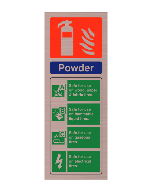 Brushed Antique Copper Portrait 200mm x 75mm ABC Dry Power Fire Extinguisher Sign