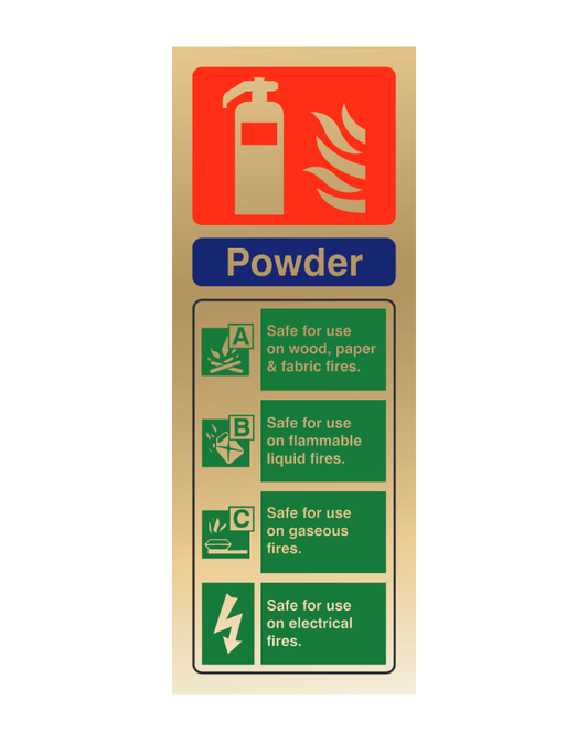 Polished Gold Portrait 200mm x 75mm ABC Dry Powder Fire Extinguisher Sign
