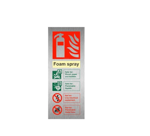 Portrait Brushed Aluminium 200 x 150mm Spray Foam Fire Extinguisher Sign